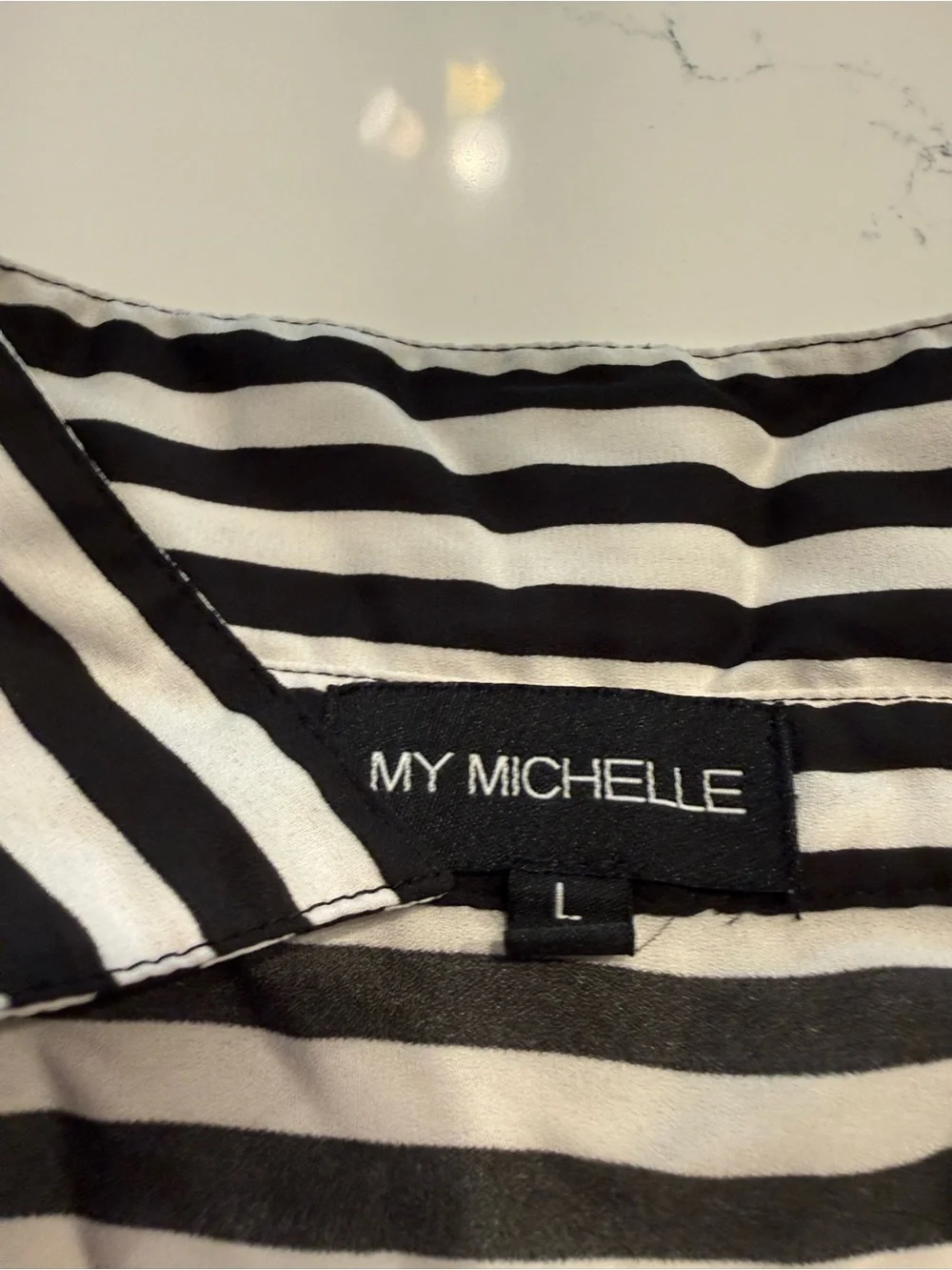 My Michelle Black and White Vertical Stripe Button-Down Shirt
